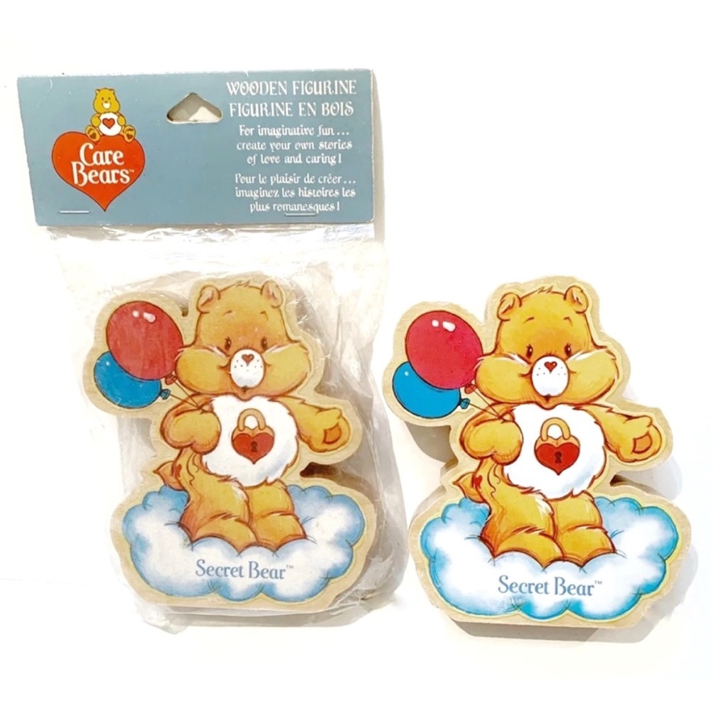 Vintage Care Bears Wooden Figurines Secret Bear Heart Lock Balloons Nursery Baby